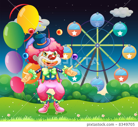 A ferris wheel and the clown with balloons A ferris wheel and the clown with balloons 8349705