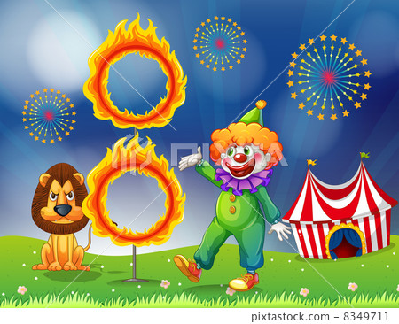A lion and a clown performing A lion and a clown performing 8349711