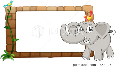 A white board, an elephant and birds 8349932