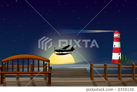 A light house, an airplane and a sea A light house, an airplane and a sea 8350130