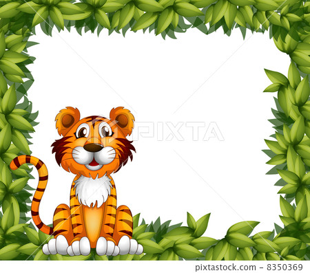 A tiger sitting in a leafy frame A tiger sitting in a leafy frame 8350369