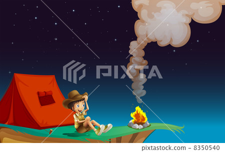 A boy with tent near the cliff 8350540