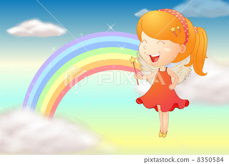 An angle girl and a rainbow An angle girl and a rainbow 8350584