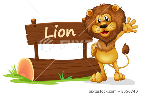 A lion standing beside a wooden signage A lion standing beside a wooden signage 8350740