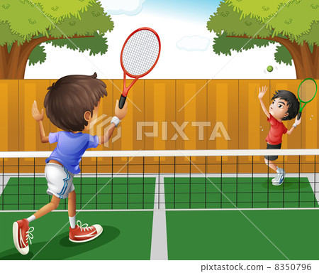 Two boys playing tennis Two boys playing tennis 8350796