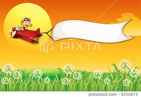 A monkey on a plane with a blank signage A monkey on a plane with a blank signage 8350873