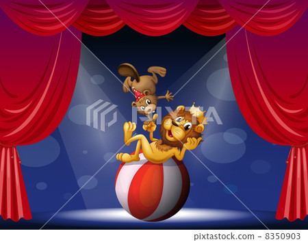 A lion and a beaver performing at the stage 8350903