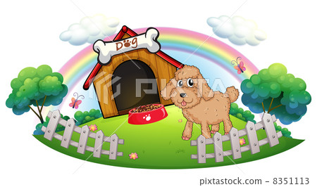 A puppy near a wooden doghouse with bone A puppy near a wooden doghouse with bone 8351113