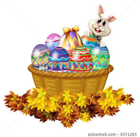 A basket full of Easter eggs and a bunny A basket full of Easter eggs and a bunny 8351263