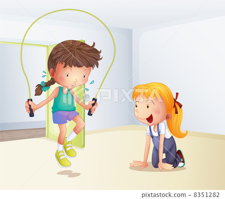 A Girl Playing Jumping Rope Inside The Room Stock Illustration 512