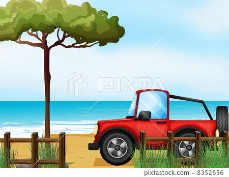 A red jeepney at the beach A red jeepney at the beach 8352656
