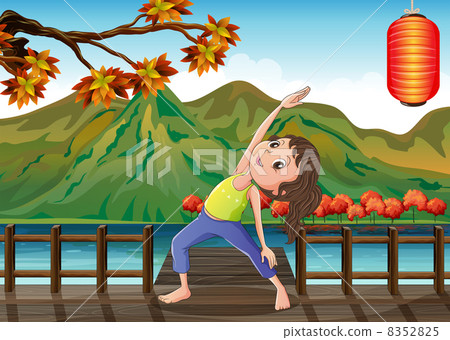 A girl exercising at the bridge with a lantern 8352825