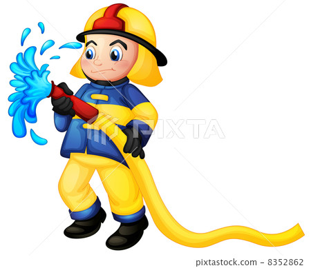 A fireman holding a yellow water hose 8352862