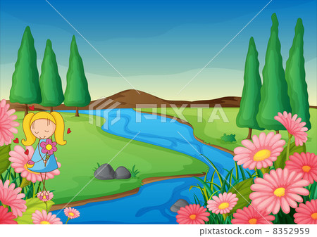 illustration : a river and a girl