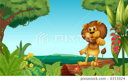 A lion above a trunk at the jungle A lion above a trunk at the jungle 8353024