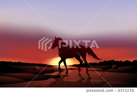 A sunset at the desert with a horse 8353238