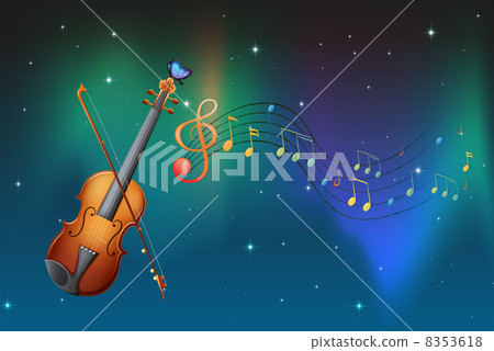 A string instrument with a butterfly and musical notes A string instrument with a butterfly and musical notes 8353618