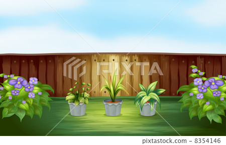 Three plants in a pot inside the fence Three plants in a pot inside the fence 8354146