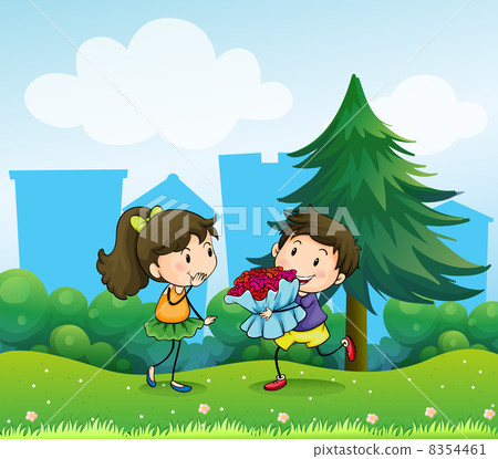 A boy and his girlfriend at the hill 8354461