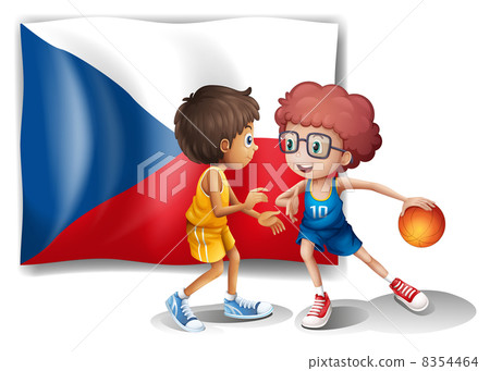 Basketball players in front of the Czech Republic flag 8354464