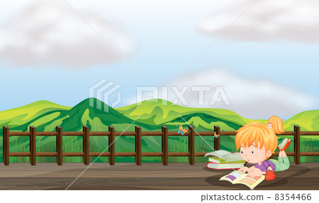 A girl studying at the wooden bridge 8354466