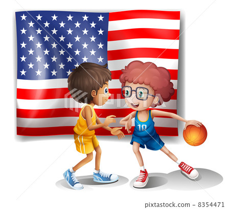 The USA flag and the two basketball players The USA flag and the two basketball players 8354471