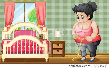 A sad fat lady inside her bedroom 8354521