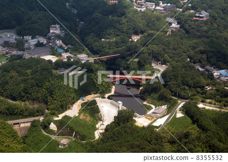 Aerial view of Shinyama Daimon Dam in Misato Town, Ikoma-gun, Nara Prefecture Aerial view of Shinyama Daimon Dam in Misato Town, Ikoma-gun, Nara Prefecture 8355532