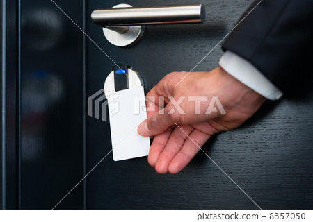 electronic keycard for room door in modern hotel 8357050
