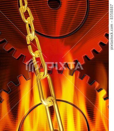 A golden chain block that seems to break and a flaming flame 8358887