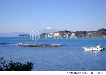 11 月在江之島上空從材木座、鎌倉和富士山拍攝的稻村崎 8359041