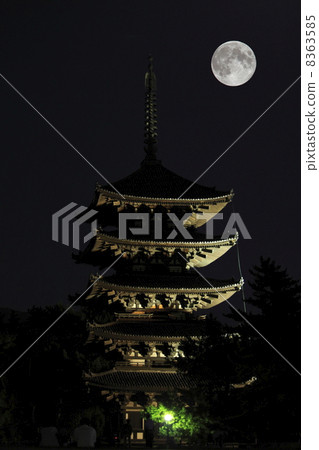 Five story pillar & full moon (super moon) 8363585