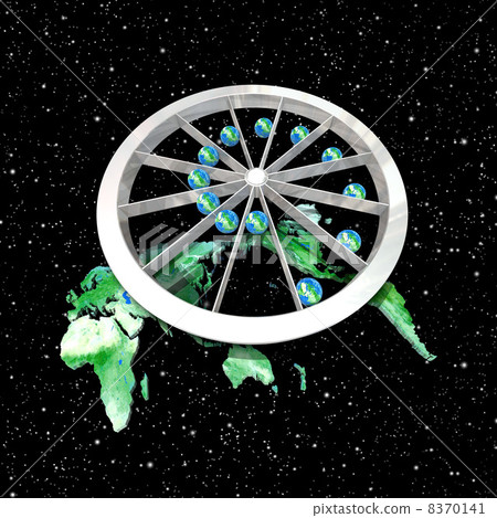 Perpetual rotating circle on the world map / Energy conduction 8370141