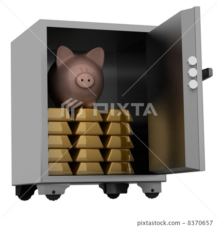 bullions and piggy bank in a security safe 8370657