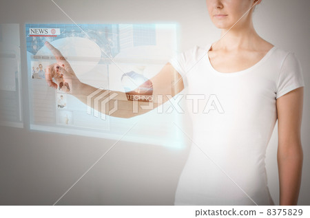 woman with virtual screen and news 8375829