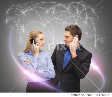 man and woman calling with smartphones 8376004