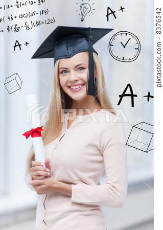 student in graduation cap with certificate 8376542