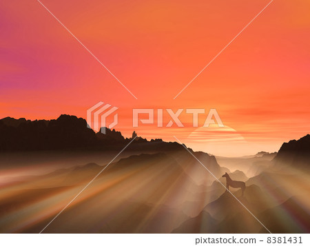 Sunrise and a horse 8381431