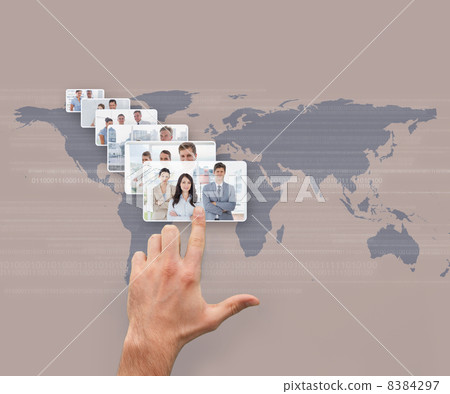 Hand selecting interface showing business people Hand selecting interface showing business people 8384297