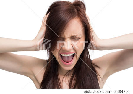Close up on exasperated brunette screaming Close up on exasperated brunette screaming 8384701
