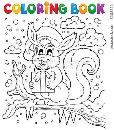 Stock Illustration: Coloring book Christmas squirrel 1