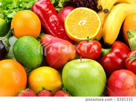 bright background of ripe fruits  and vegetables 8391335