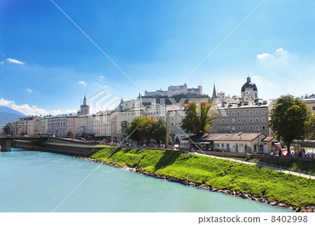 View of city salzburg and Salzach river, Austria 8402998