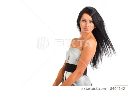beautiful smart woman with flowing hair looks mysteriously isola 8404142