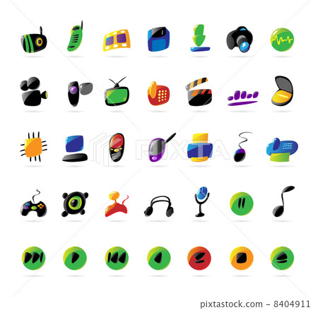 Colorful electronics, devices and music icons Colorful electronics, devices and music icons 8404911