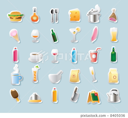 Sticker icons for food and drinks Sticker icons for food and drinks 8405036