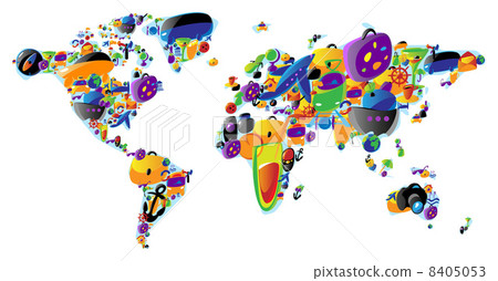 World map of colorful icons - Stock Illustration [8405053] - PIXTA