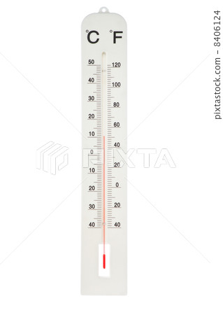 Atmospheric plastic thermometer. On a white background. Atmospheric plastic thermometer. On a white background. 8406124