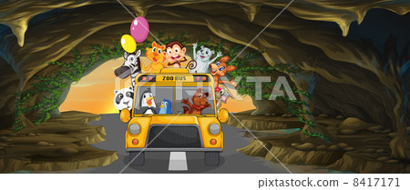 A bus full of animals inside the cave A bus full of animals inside the cave 8417171