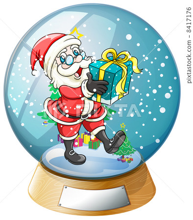 Santa Claus holding a gift inside the snow ball 8417176
